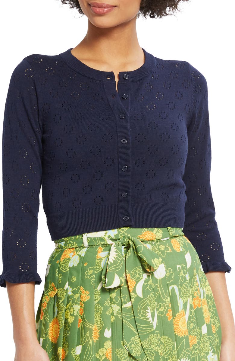 ModCloth Ruffle Sleeve Crop Cardigan, Main, color,