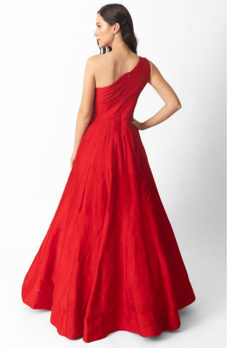 RAAS Kia Raw Silk One Shoulder Gown, Alternate, color, Red