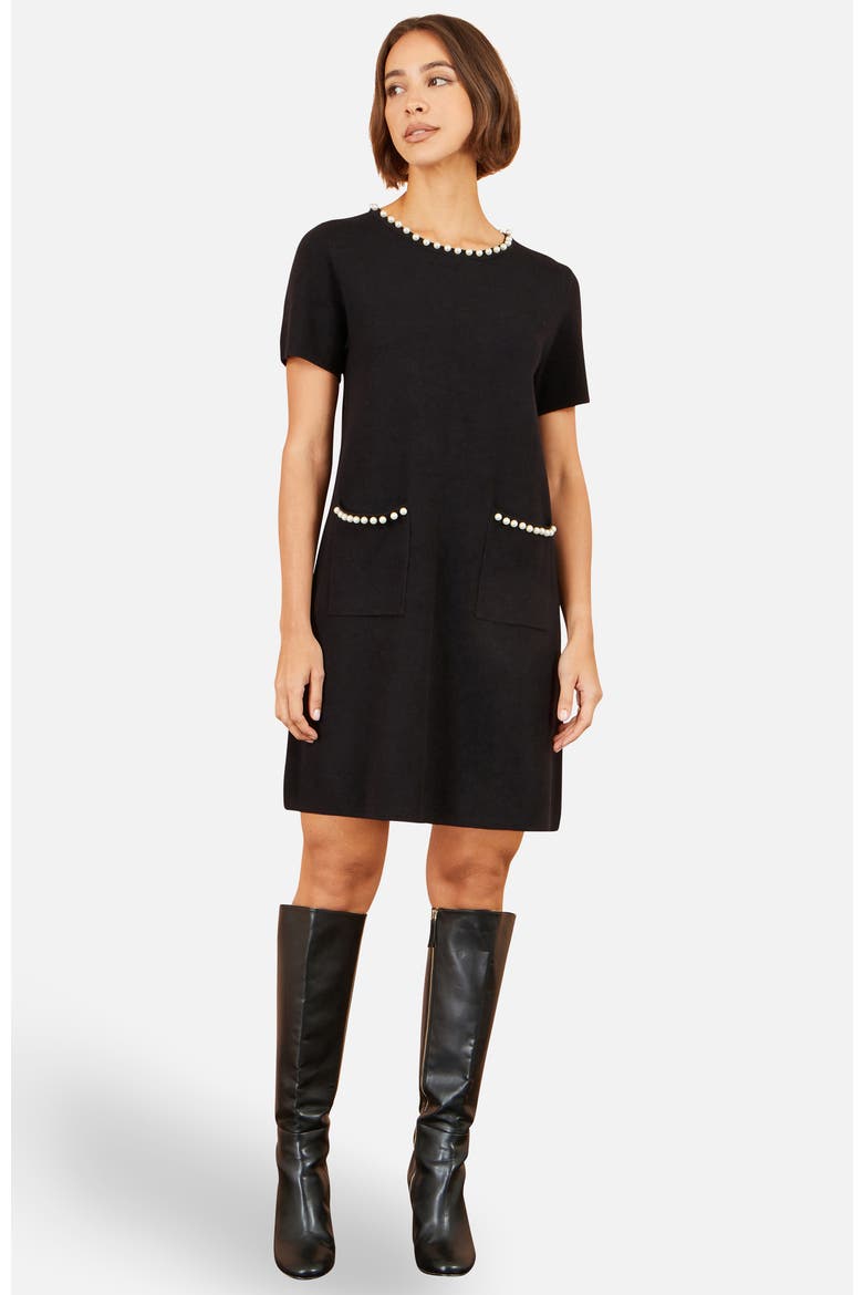 Embellished Detail Knitted Tunic Dress, Main, color, Black