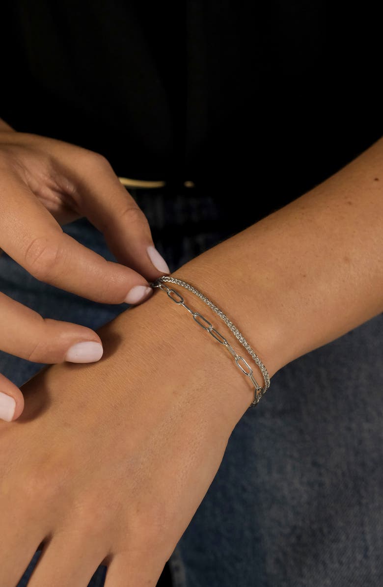 Sterling Forever Emery Layered Paper Clip & Curb Chain Bracelet, Alternate, color, Silver