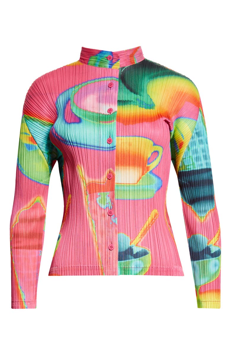 Pleats Please Issey Miyake Thermal Foods Print Pleated Cardigan, Alternate, color, 