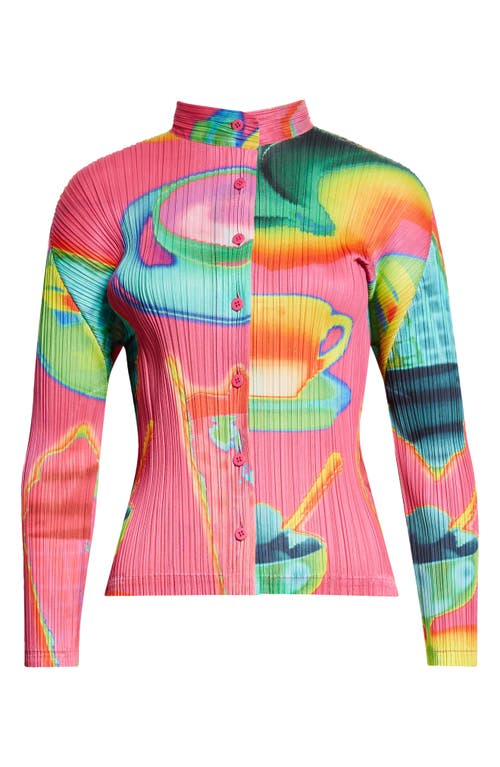 Shop Issey Miyake Pleats Please  Thermal Foods Print Pleated Cardigan In Pink