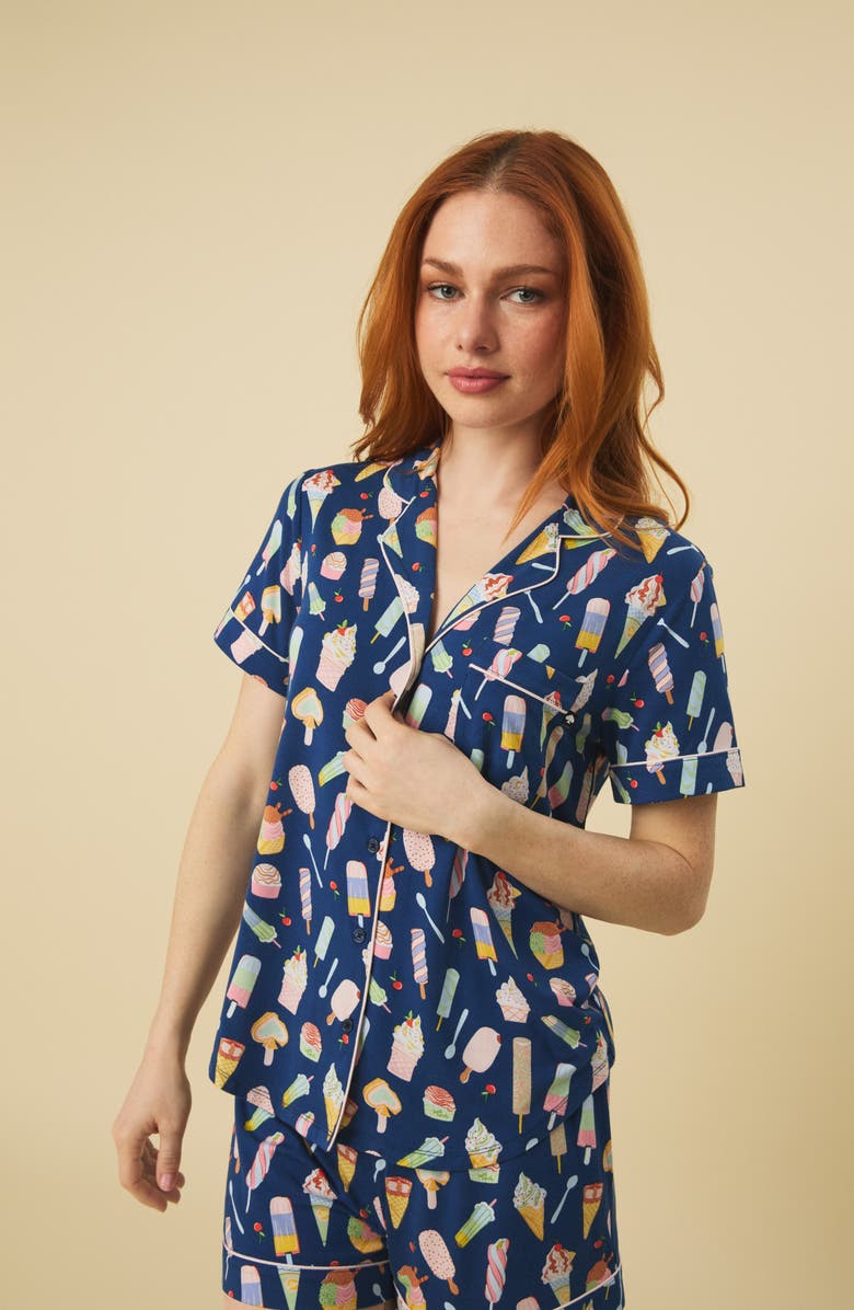 Kate Spade New York print short pajamas, Alternate, color, Navy Print