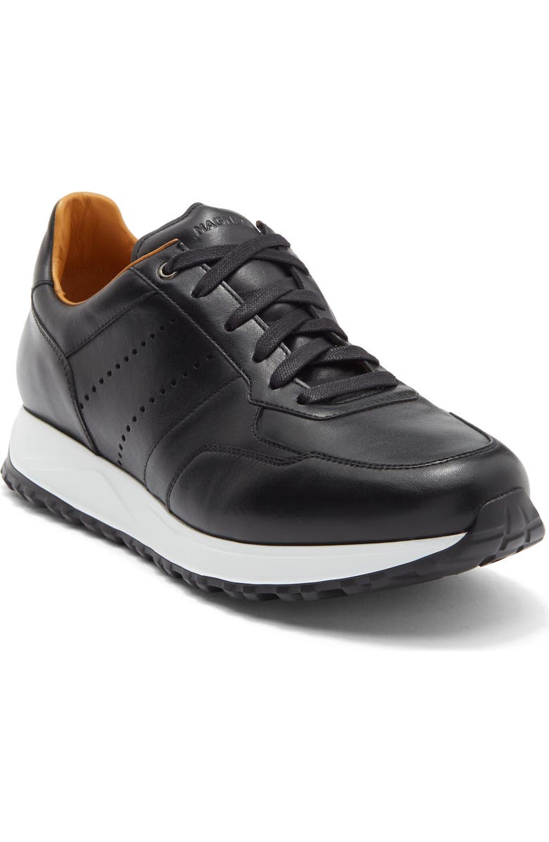 Magnanni Fado Leather Sneaker, Main, color, Black/ Black