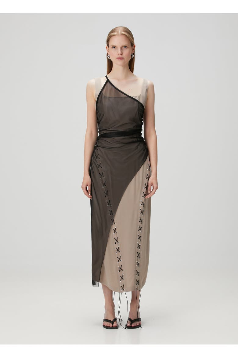 Bodycon Dress With Tulle, Alternate, color, beige