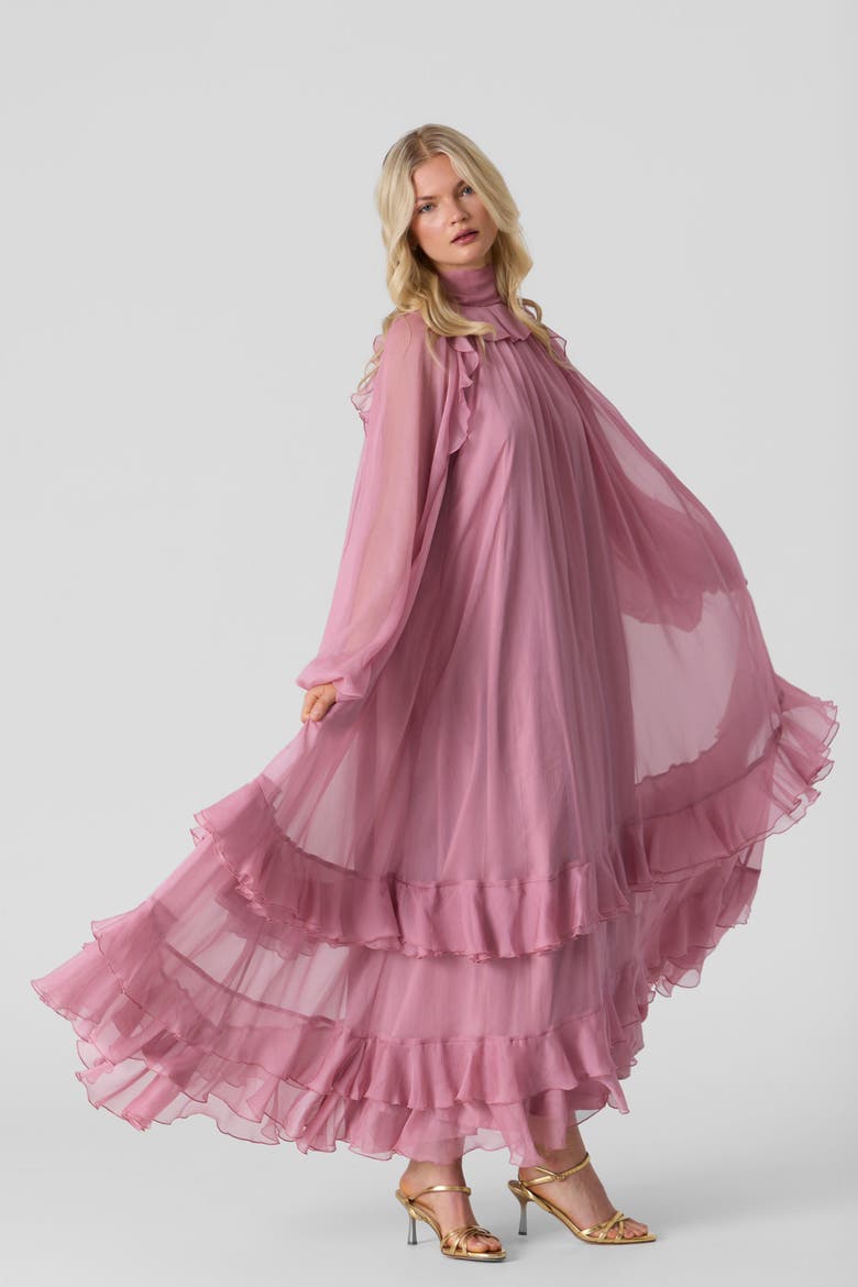 Silk Chiffon Maxi Dress, Alternate, color, Dusty Rose