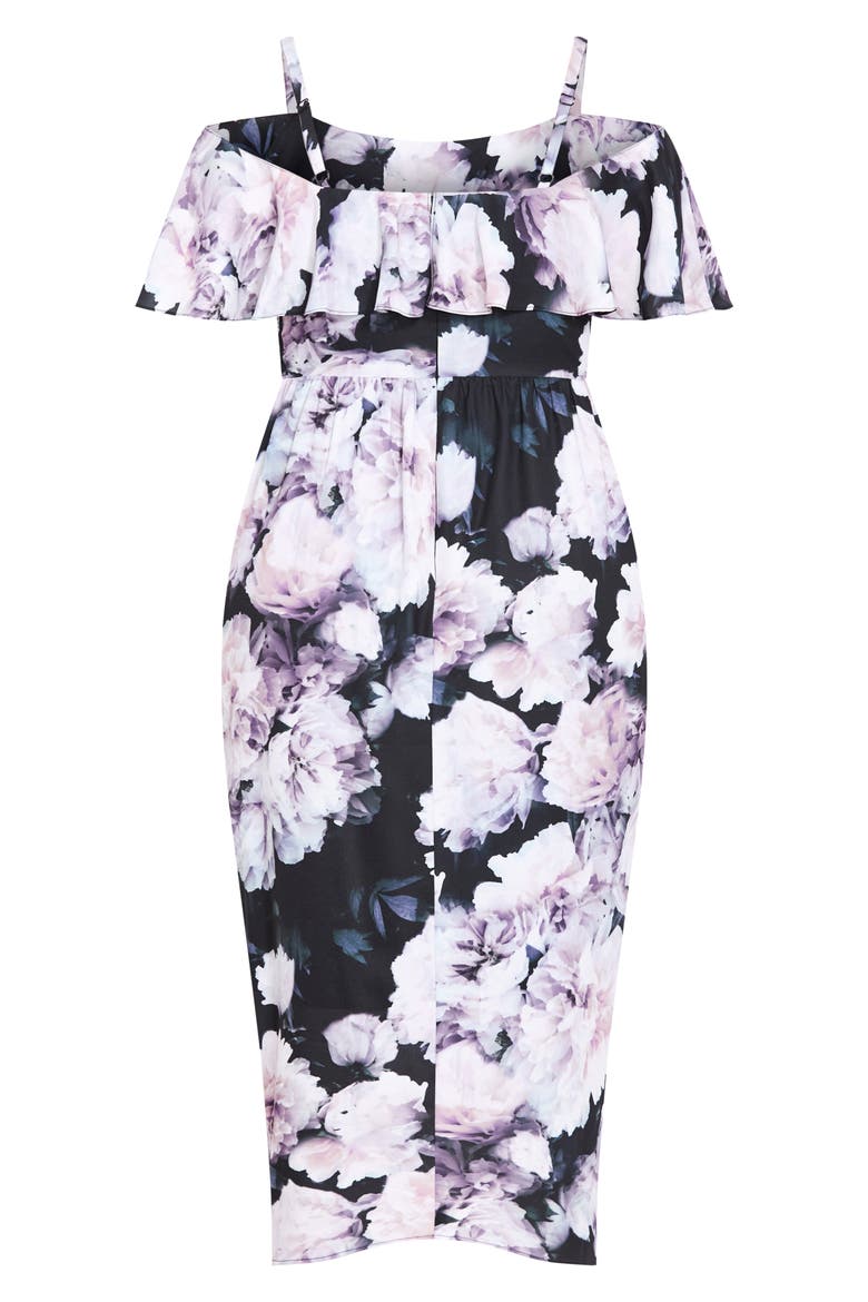 Floral Drape Cold Shoulder Midi Dress, Alternate, color, SWEET SENSATION
