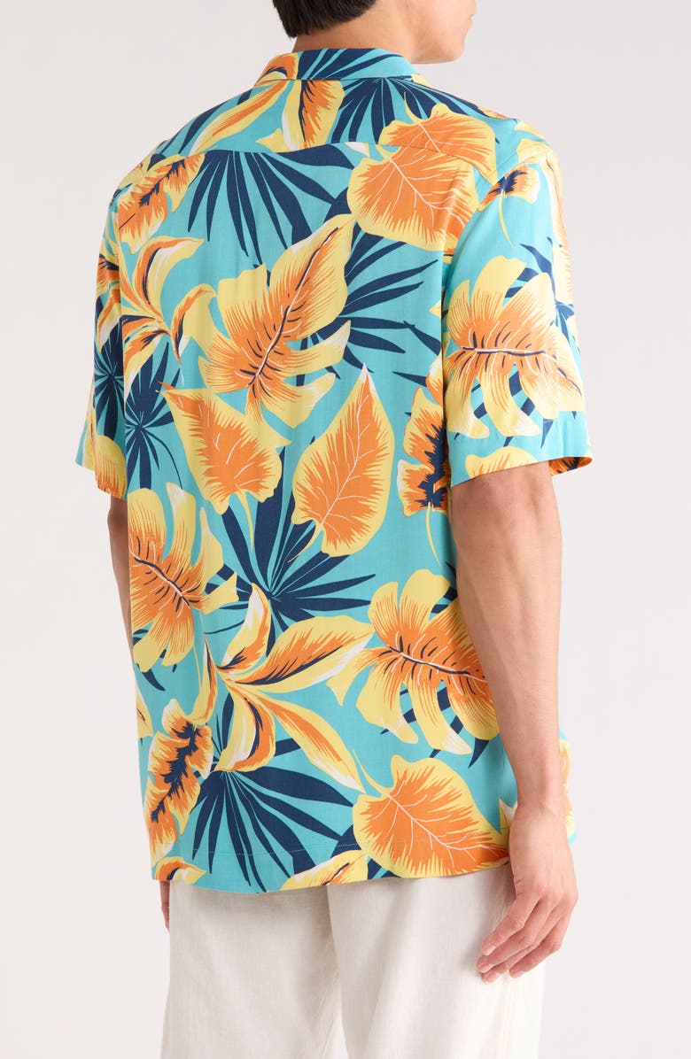 Original Penguin Tropical Print Camp Shirt, Alternate, color, Aquarelle