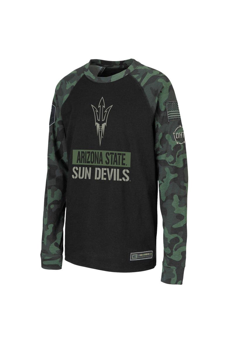 Youth Colosseum Black/Camo Arizona State Sun Devils OHT Military Appreciation Raglan Long Sleeve T-Shirt, Alternate, color, Black