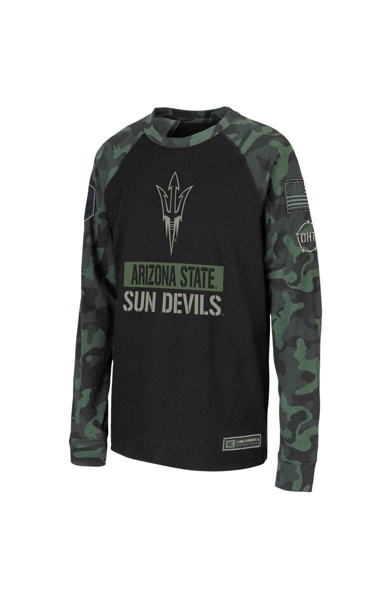 COLOSSEUM Youth Colosseum Black/Camo Arizona State Sun Devils OHT Military Appreciation Raglan Long Sleeve T-Shirt, Alternate, color, Black