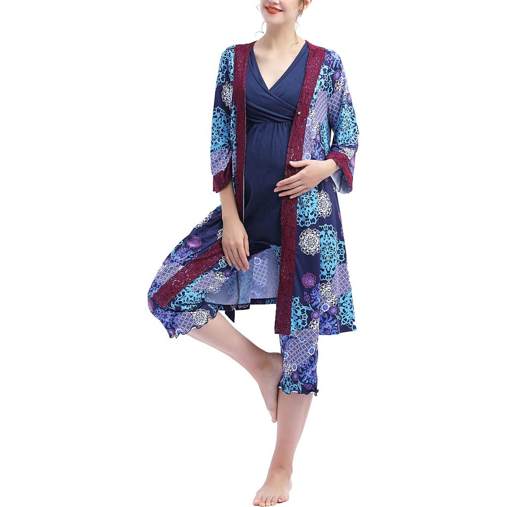 Kimi & Kai Natalie Maternity Nursing 3-piece Pajama Set In Blue