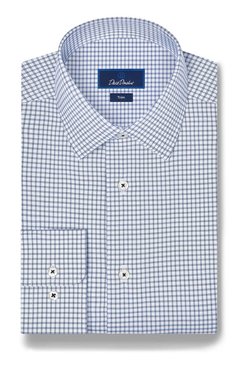 Trim Fit Check Stretch Twill Shirt, Main, color, WHITE/ NAVY