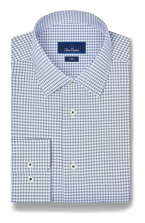 Trim Fit Check Stretch Twill Shirt
