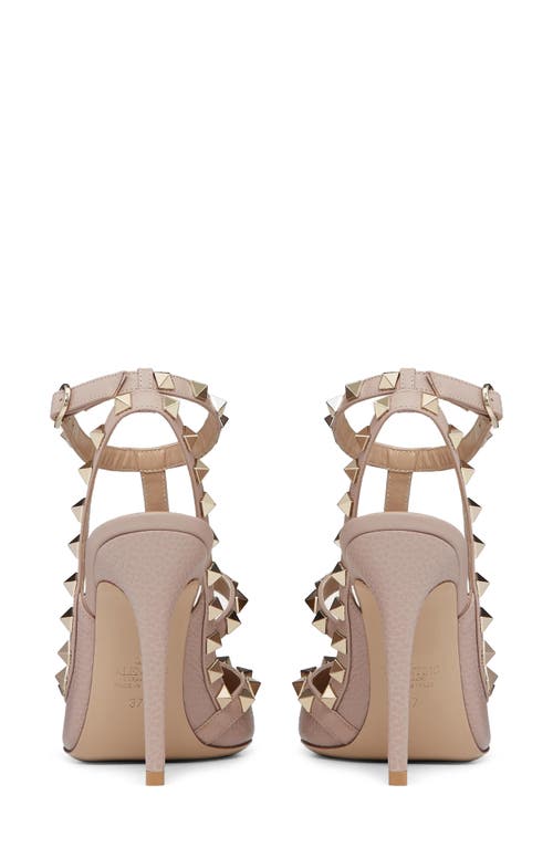 Valentino Garavani Rockstud Ankle Strap Pointed Toe Pump In Poudre