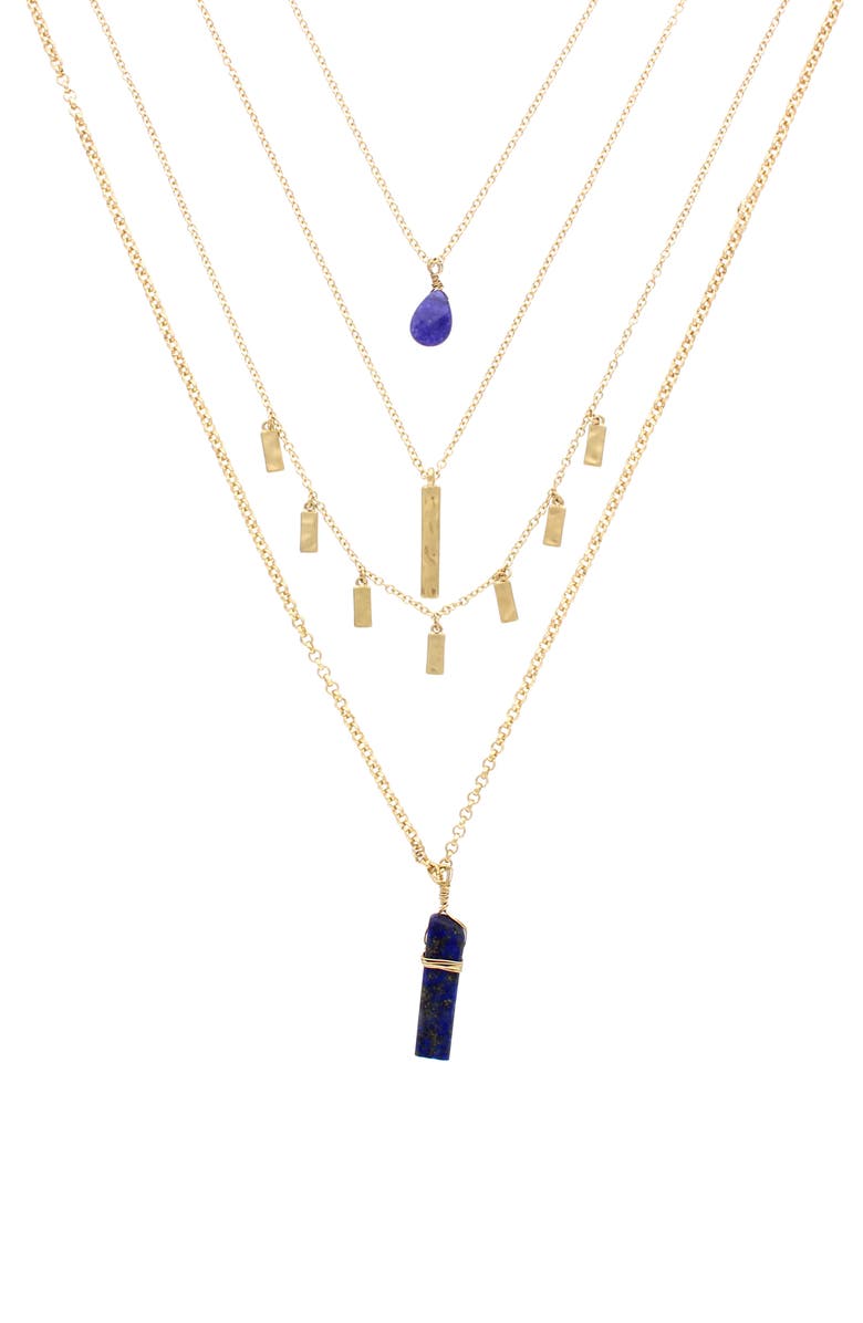 OLIVIA WELLES Faux Stone Charm Layered Necklace, Main, color, Blue