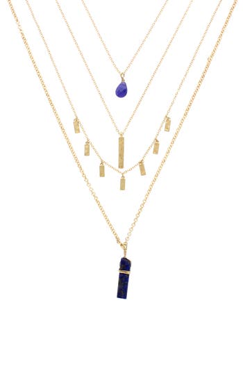 Olivia Welles Faux Stone Charm Layered Necklace In Gold