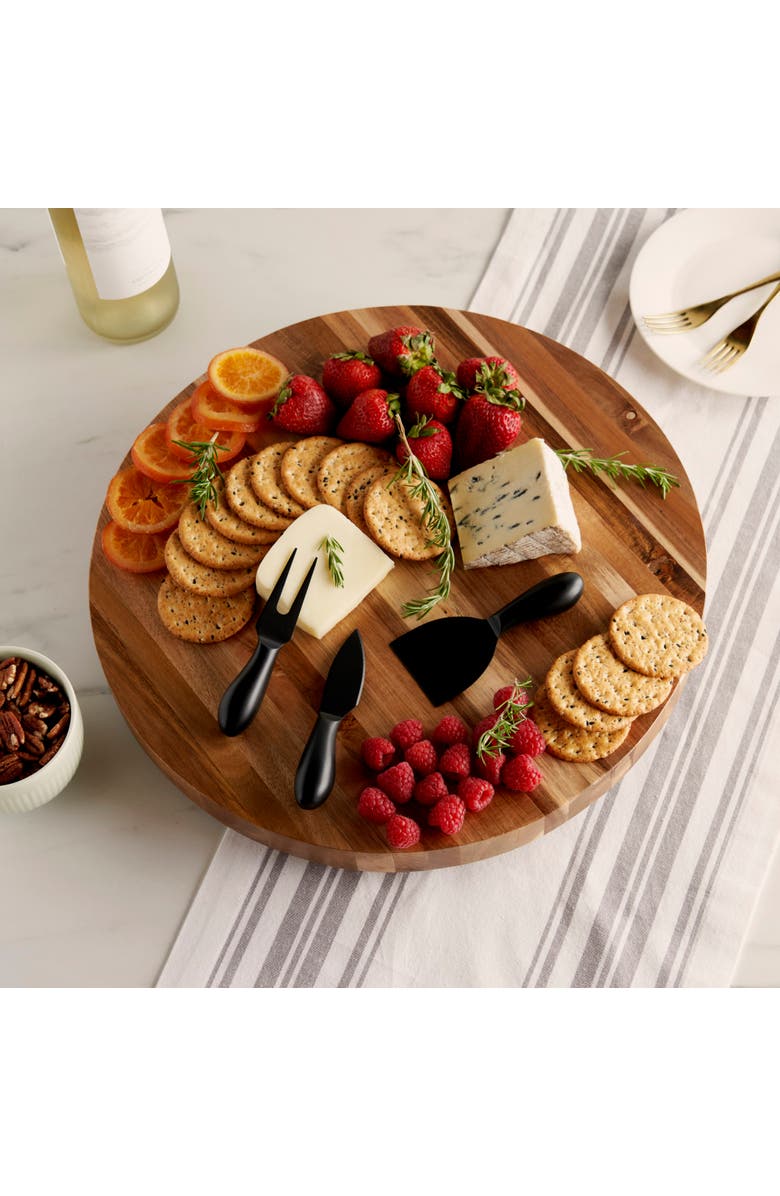 TWINE Acacia Wood Footed Cheese Board and Knife Set, Alternate, color, Wood