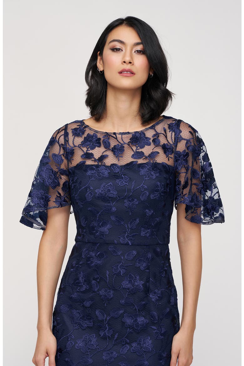 Brooke Floral Embroidered Column Gown, Alternate, color, NAVY