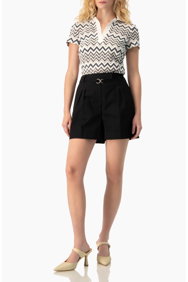Multicolor Chevron Knit Collared Polo Blouse, Alternate, color, White