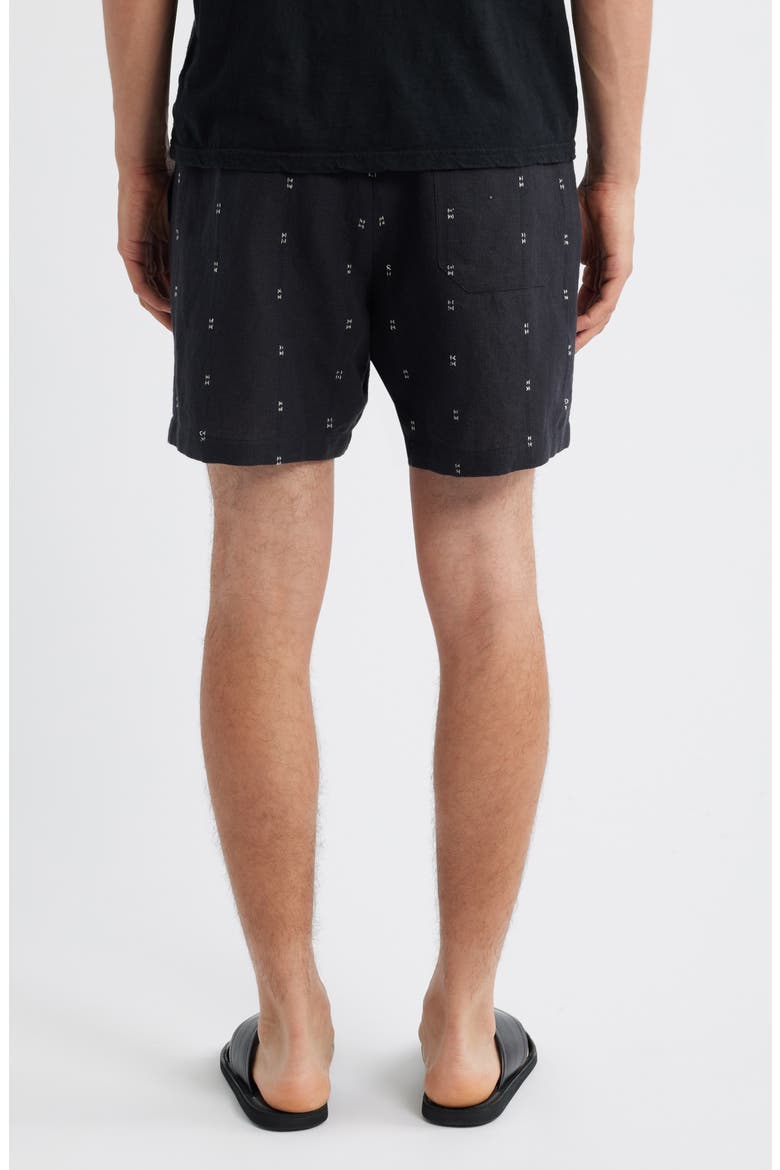 Marc Embroidered Cotton & Linen Drawstring Shorts, Alternate, color, BLACK