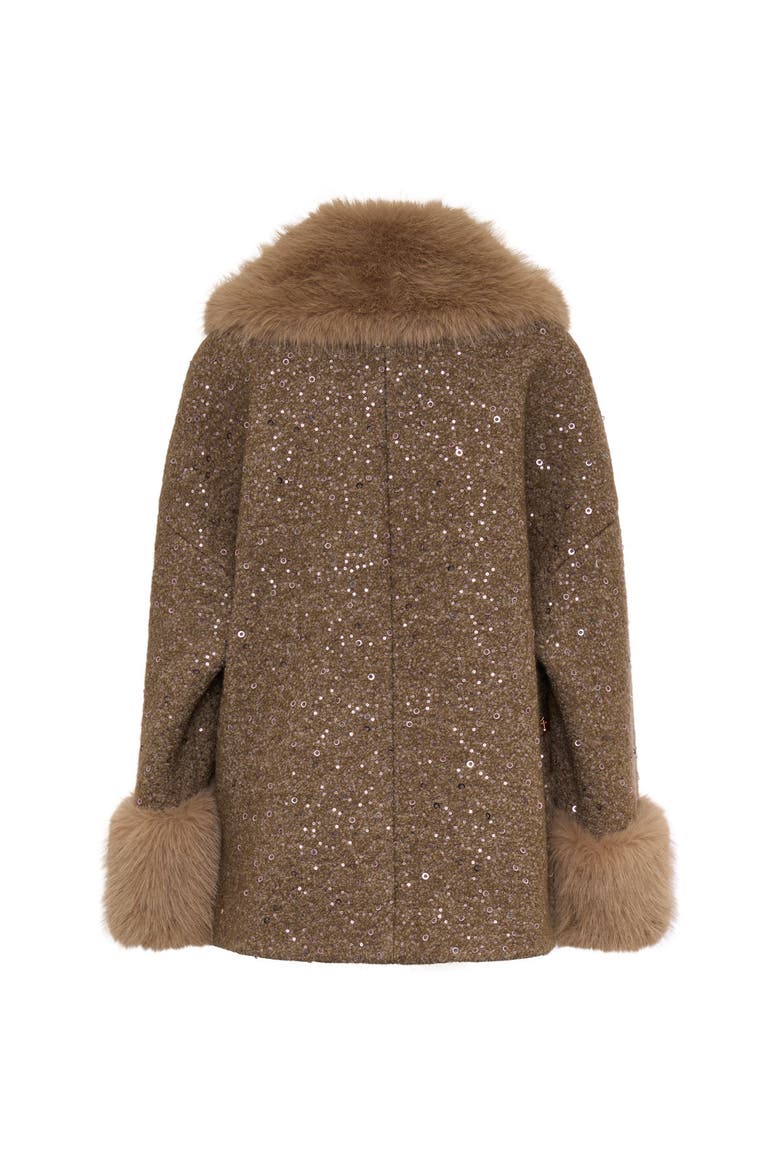 Sequined Coat With Fake Fur, Alternate, color, Bordeaux / Wine