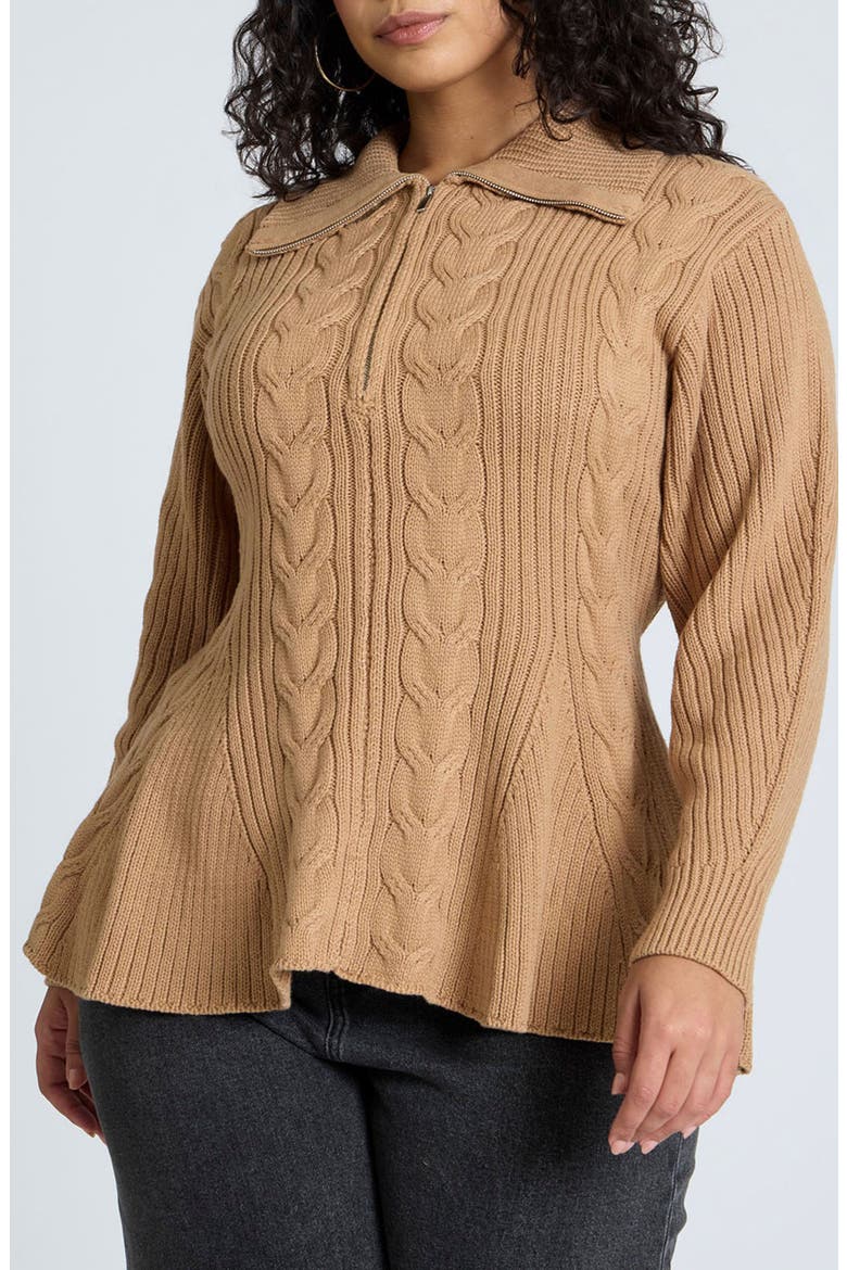 Peplum Zipper Sweater, Main, color, CARTOUCHE