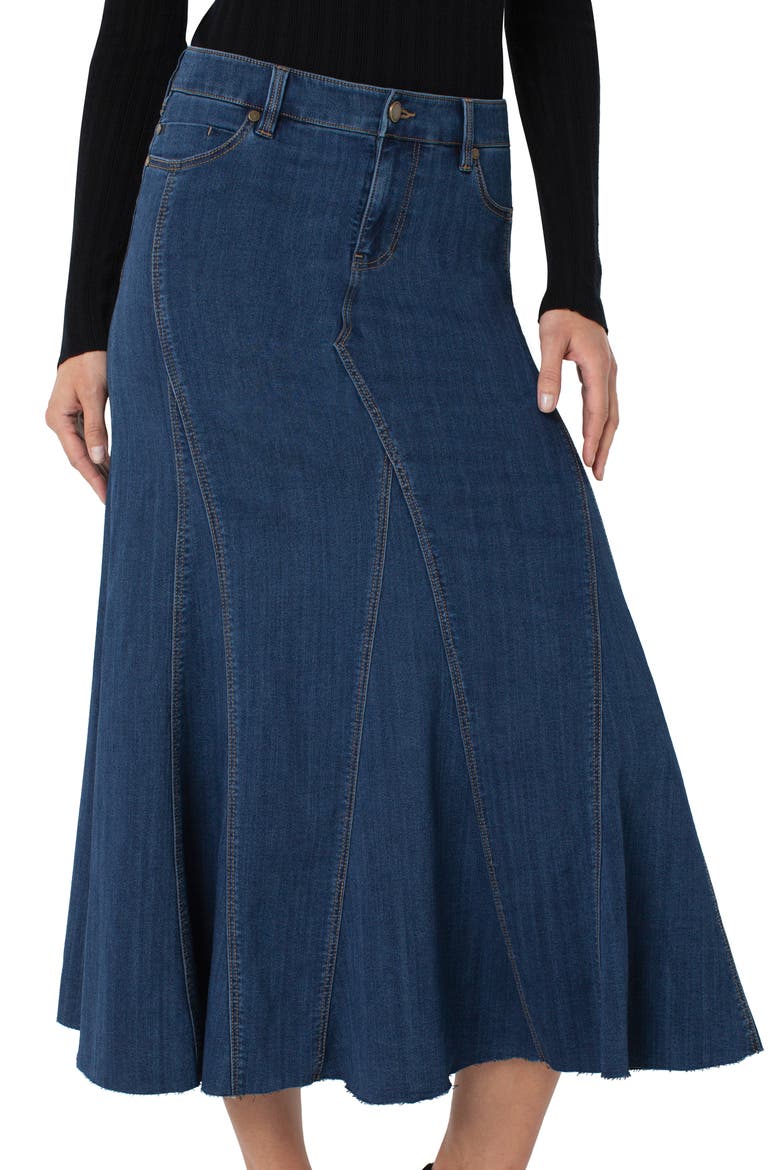 Multi Panel Fray Hem Denim Skirt, Alternate, color, BRIARWOOD