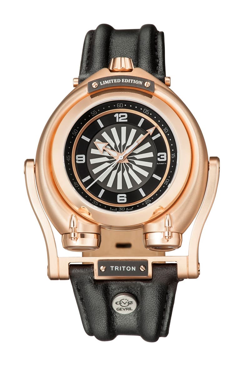 Men's Triton Leather Strap Watch, 49mm, Main, color, BLACK