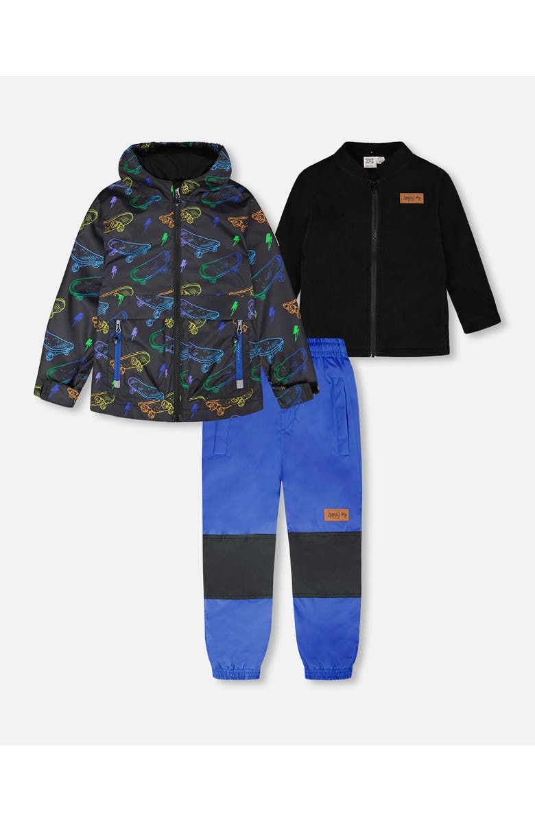 Deux par Deux 3-in-1 Two-Piece Mid-Season Skateboards Outerwear Set, Main, color, Black Printed Skateboards