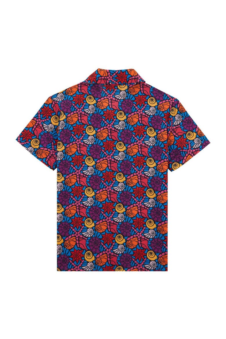 Kids' Sea Shells Cotton Bowling Shirt Noumea, Main, color, BLEU MARINE