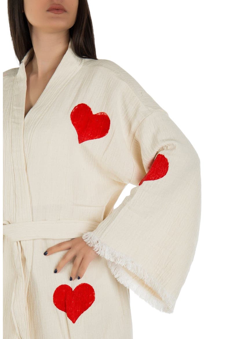 Linda - Red Hearts Handmade Cotton Robe Cover-Up, Alternate, color, Off-White