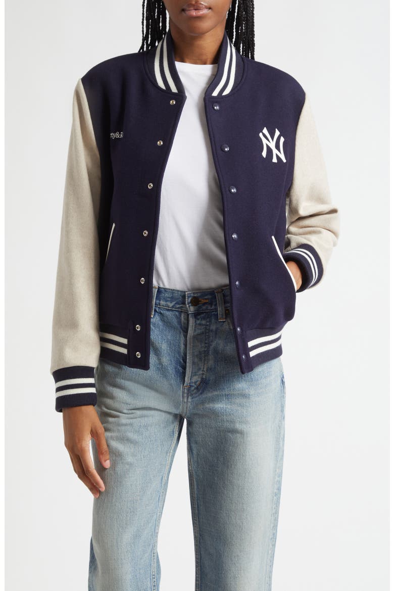 Homerun New York Yankees Wool Varsity Jacket, Main, color, DARK NAVY/ CREAM