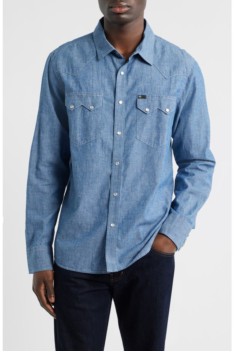 Brynner Western Denim Snap-Up Shirt, Main, color, DESERT DAWN