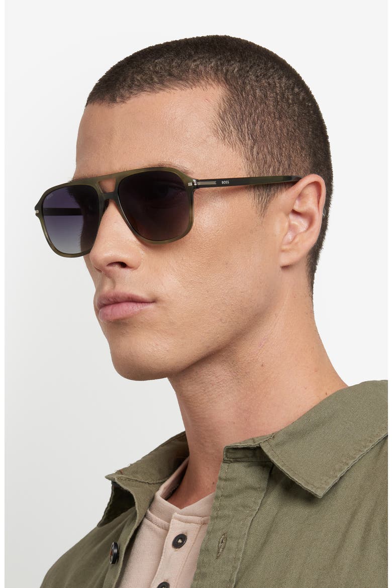 57mm Square Sunglasses, Alternate, color, GREEN HORN/ DARK GREY SF