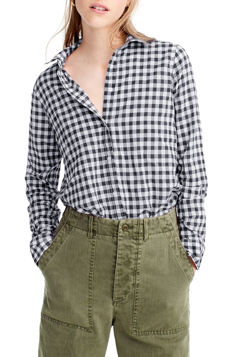 Crinkle Gingham Boy Shirt, Main, color, BLACK WHITE