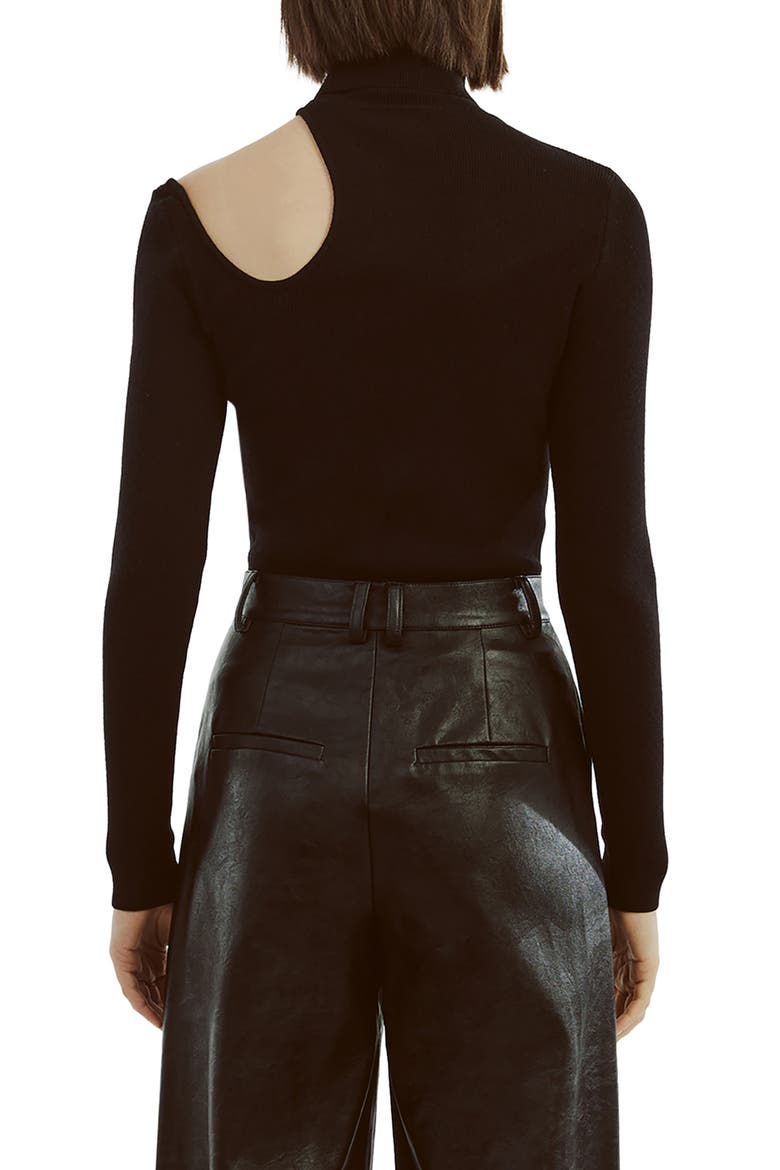 Olesa Asymmetric Turtleneck Top, Alternate, color, BLACK