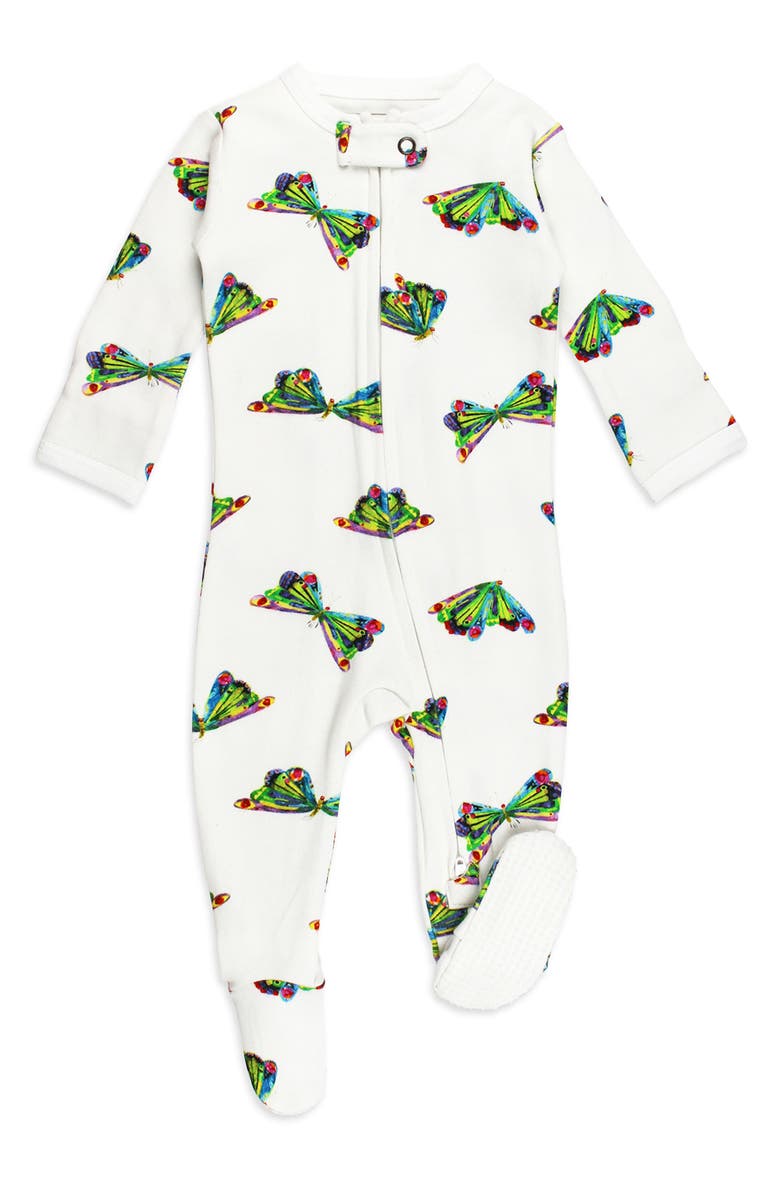 L'ovedbaby x The Very Hungry Caterpillar Fitted One-Piece Organic Cotton Footie Pajamas, Main, color, Butterfly