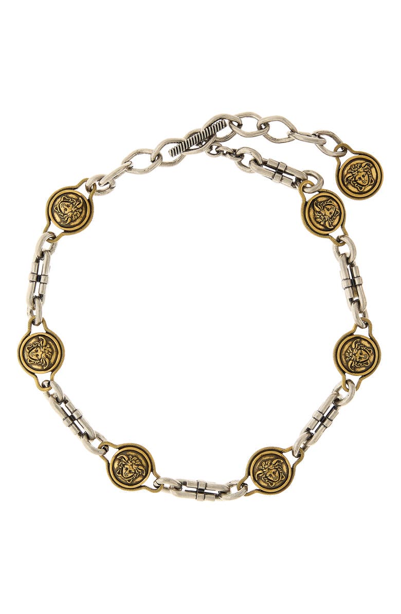 Versace Novantatré Mixed Metal Necklace, Main, color, Palladium 82-Gold