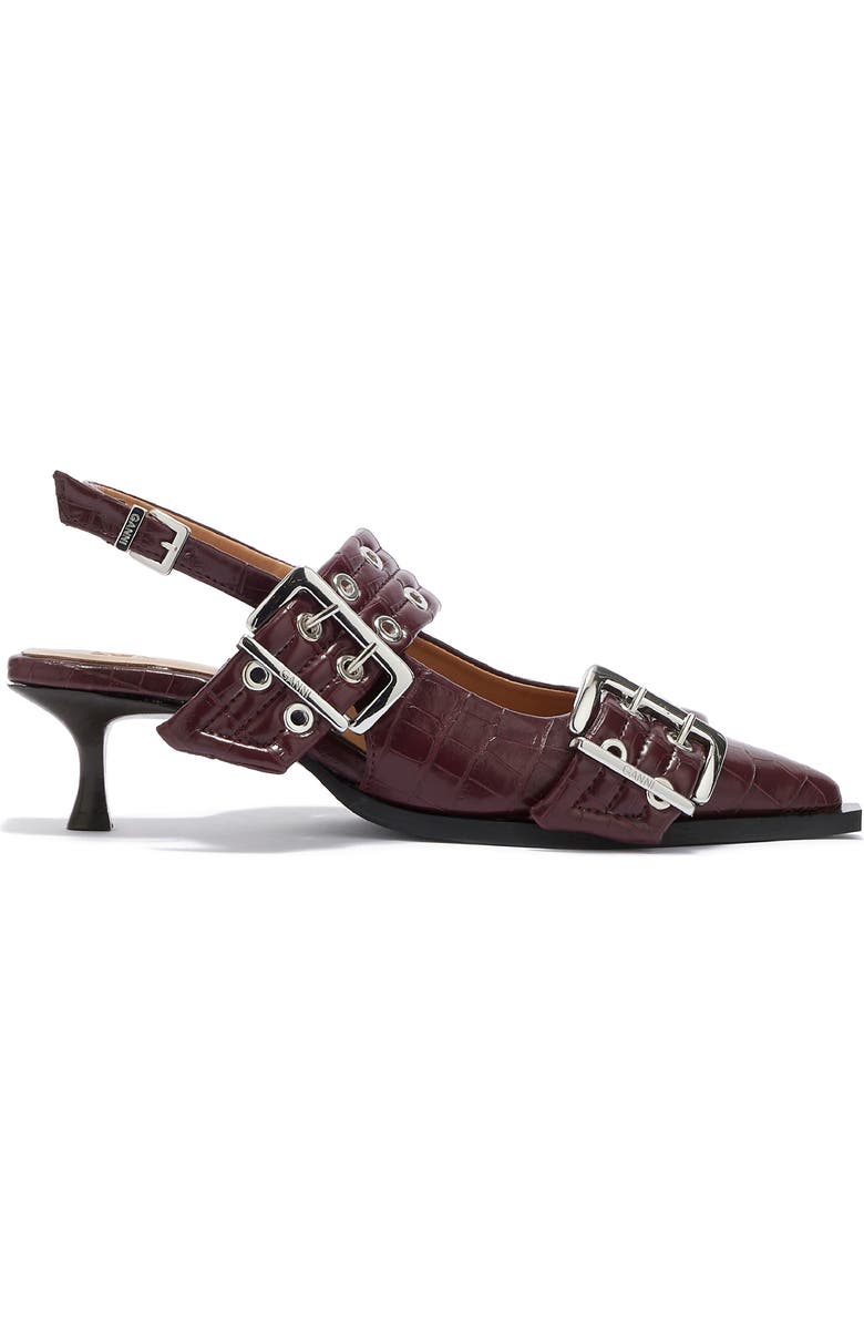 Ganni Pointed Toe Slingback Pump, Alternate, color, Burgundy