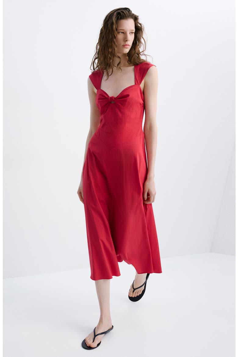 Open Back Cotton Blend Midi Dress, Alternate, color, RED