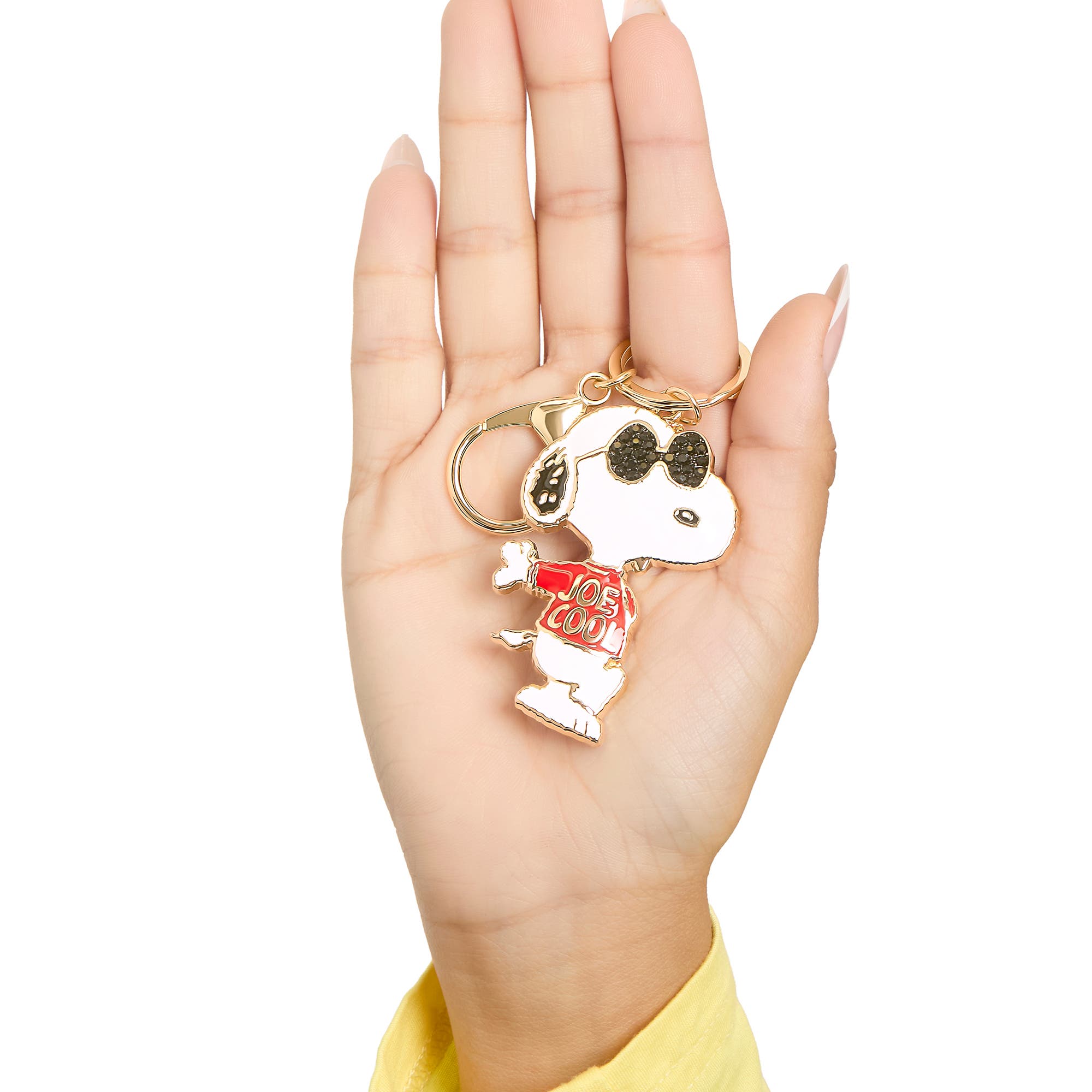 PEANUTS Joe Cool Keychain, Gold-Tone Enamel Bag Charm, Alternate, color, White, Red