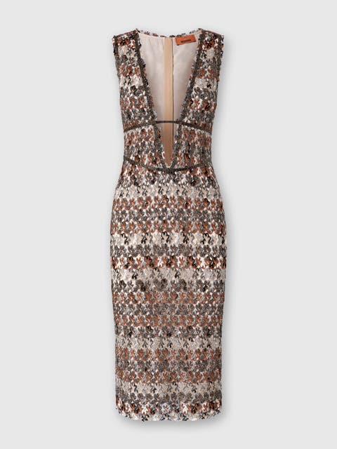 Midi Dress With V-neck And Embroidered Lace