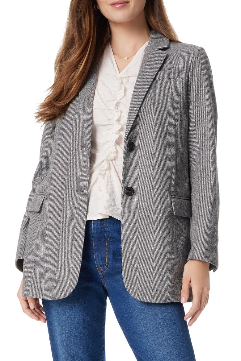 Fallon Slim Herringbone Blazer, Main, color, BLACK