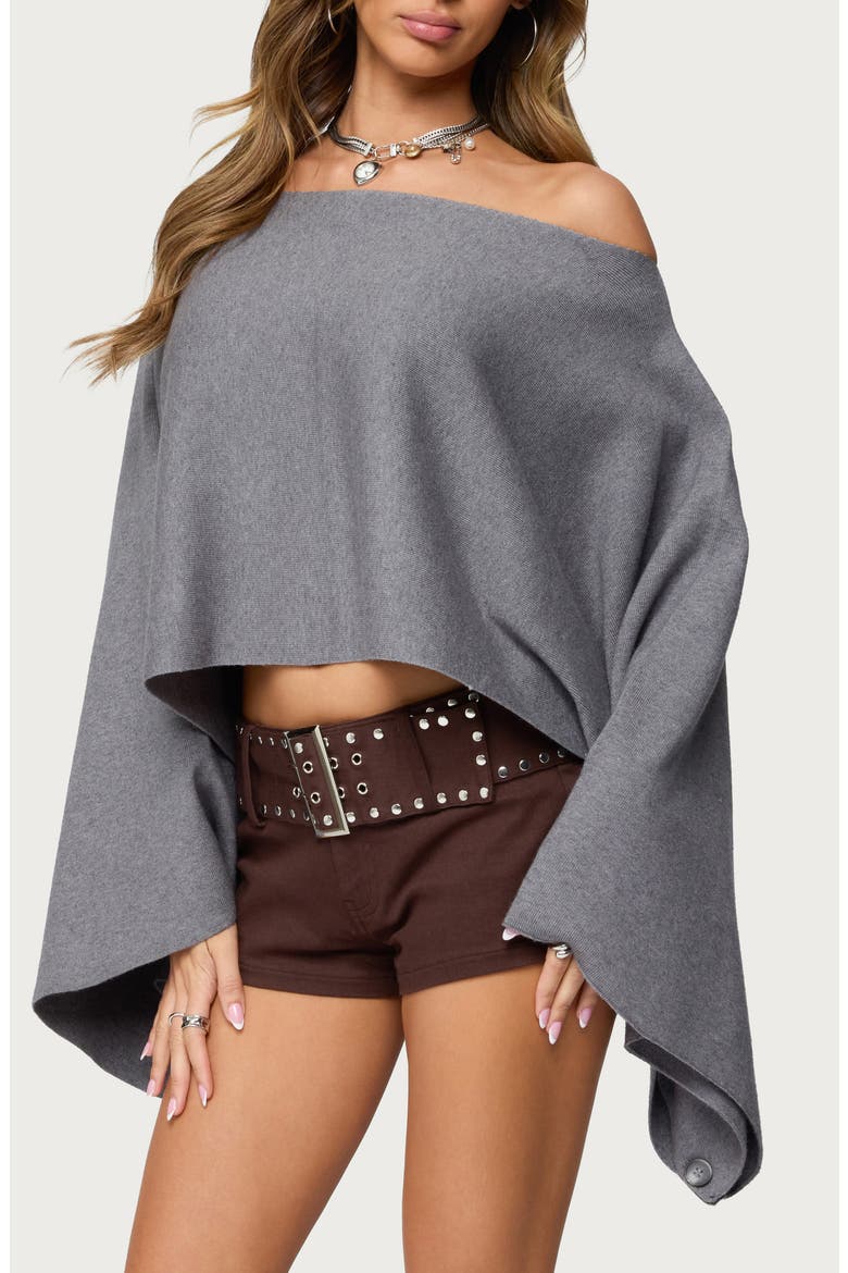 Sharla Off the Shoulder Poncho Top, Alternate, color, GRAY-MELANGE