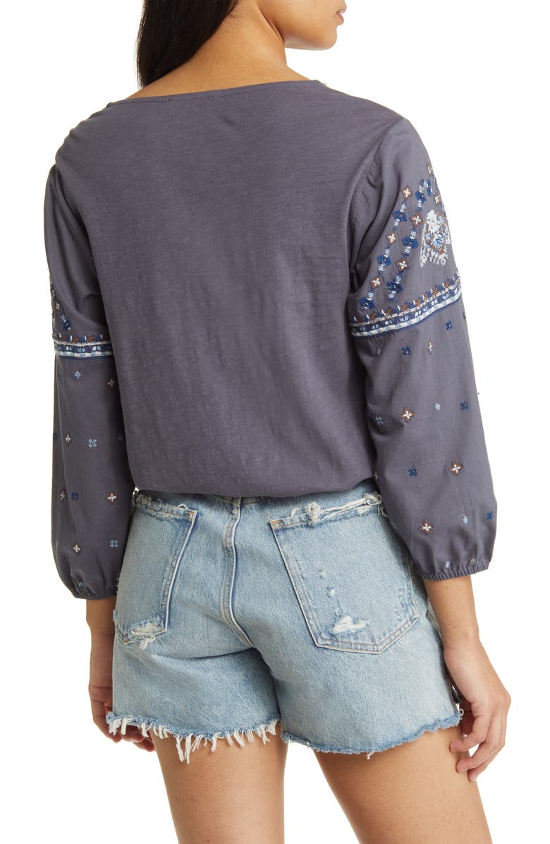 Lucky Brand Embroidered Bubble Hem Peasant Blouse, Alternate, color,