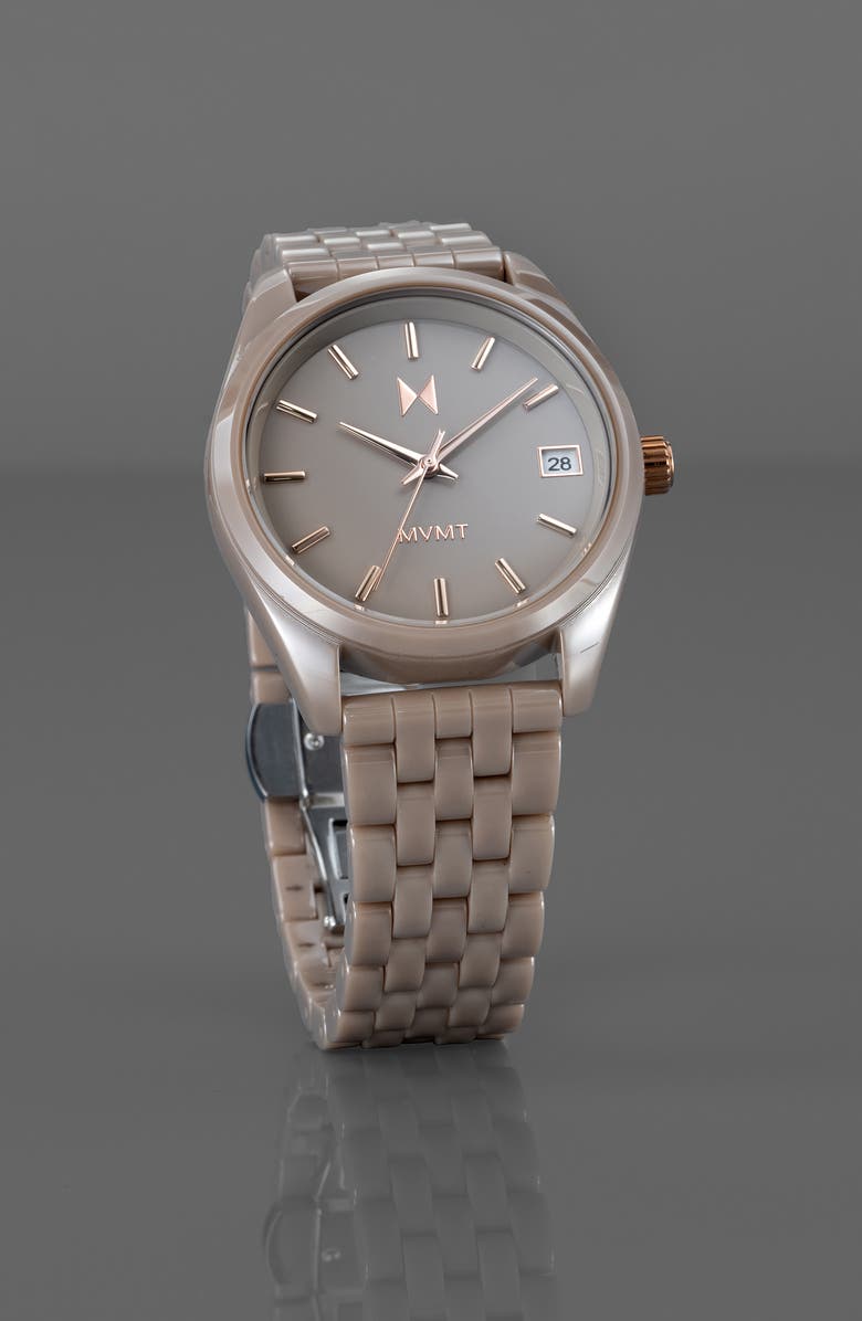 MVMT Rise Boyfriend Ceramic Bracelet Watch, 36mm, Alternate, color, Taupe