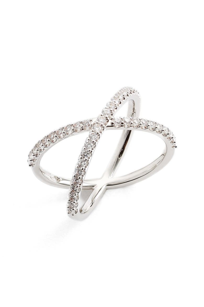 Crossover Cubic Zirconia Ring, Main, color, SILVER
