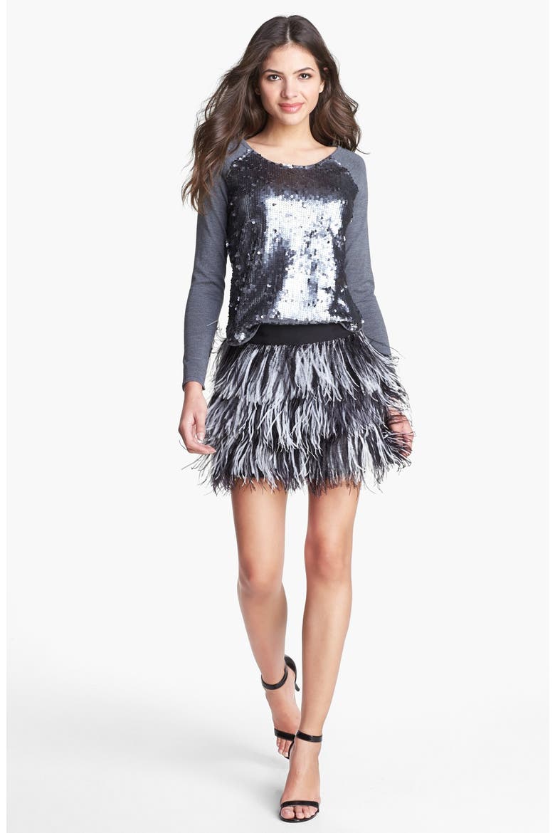 Ostrich Feather Miniskirt, Alternate, color, BLACK/ WHITE