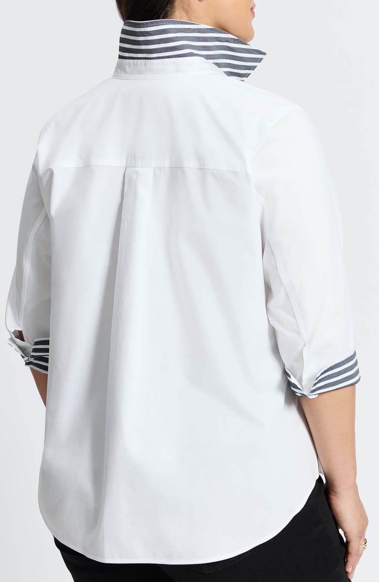 Foxcroft Margie Stripe Trim Cotton Button-Up Shirt, Alternate, color,