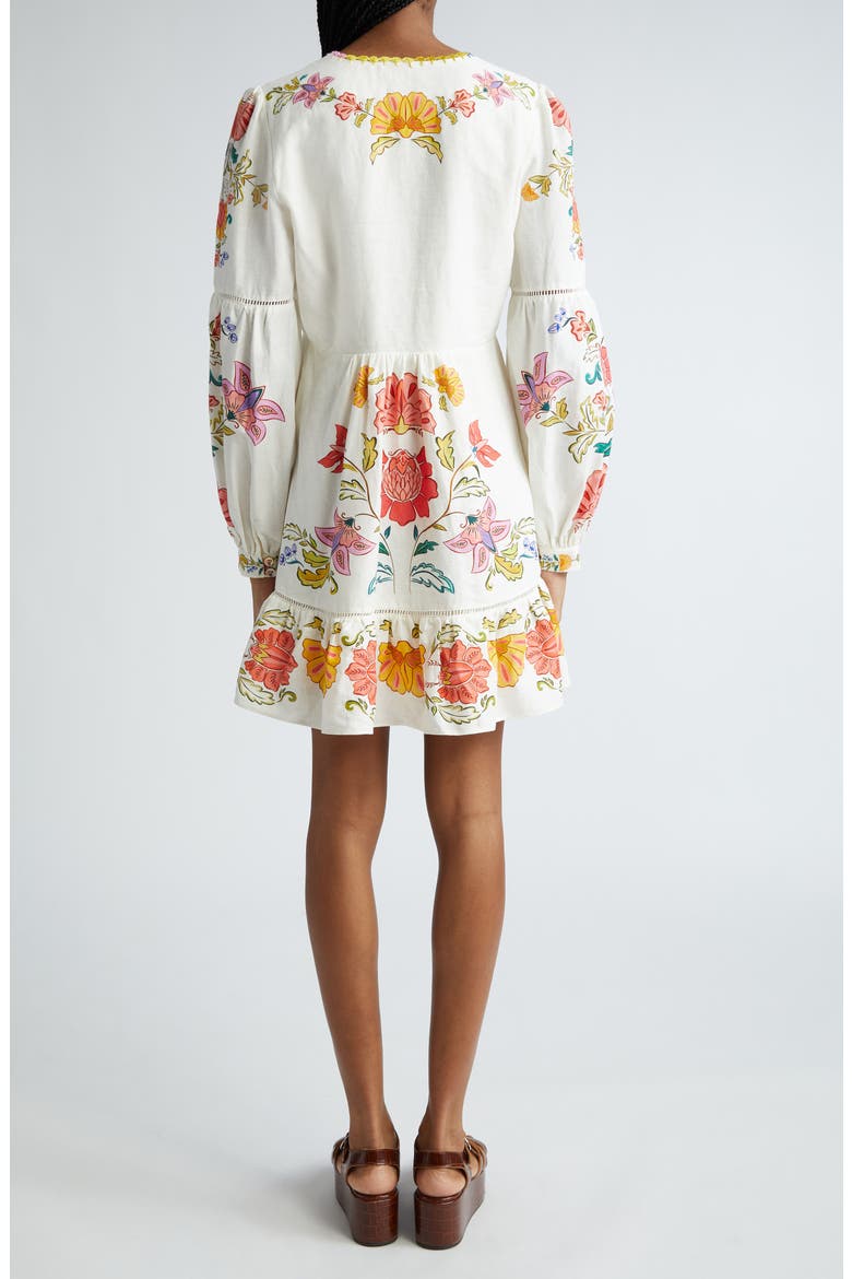 Floral Long Sleeve Linen Blend Minidress, Alternate, color, OFF-WHITE